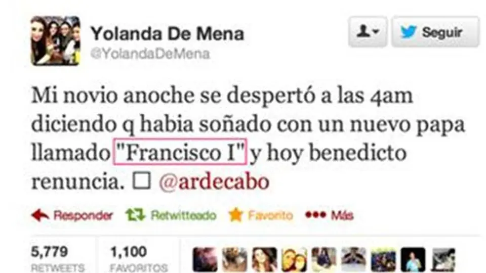 Predice en Twitter nombre de nuevo Papa
