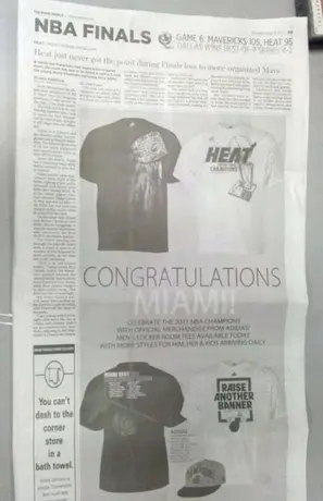 Periódico publica anuncio que celebra título del Heat