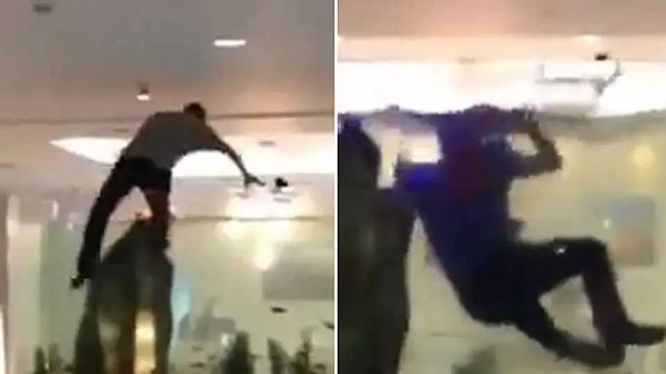 Bromista se echa chapuzón en la pecera de famoso hotel