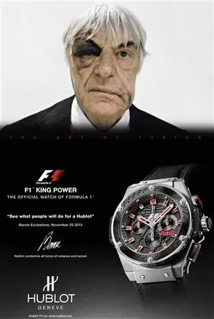 Ecclestone aparece con rostro golpeado en publicidad de reloj