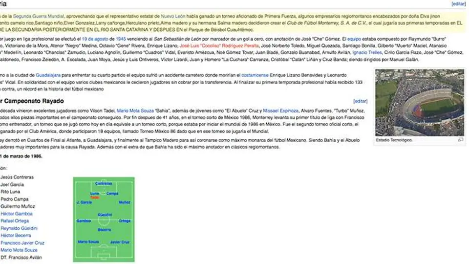 Modifican descripción de Rayados en Wikipedia