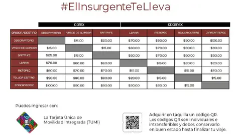 El costo por viaje del Tren Insurgente depende de las estaciones recorridas/X: @TrenInsurgente