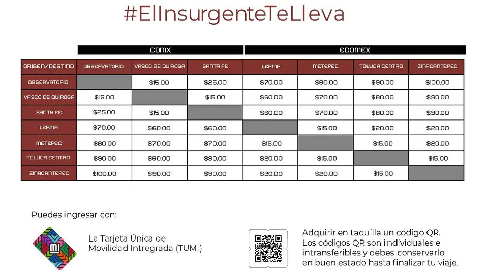 El costo por viaje del Tren Insurgente depende de las estaciones recorridas/X: @TrenInsurgente