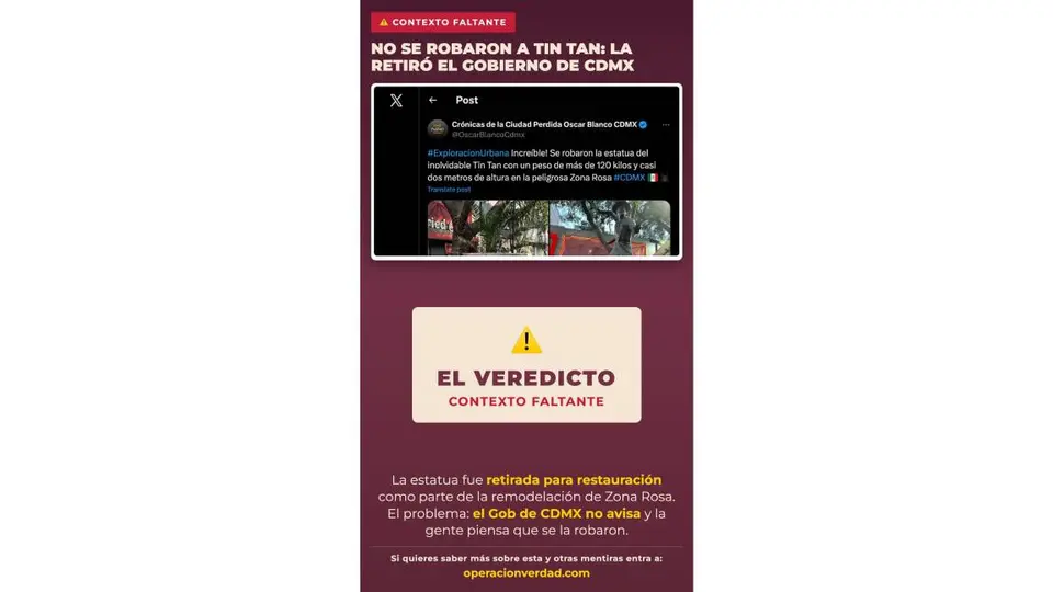 Al parecer, la estatua habría sido para ser restaurada por el Gobierno de CDMX/X: @mariiongr