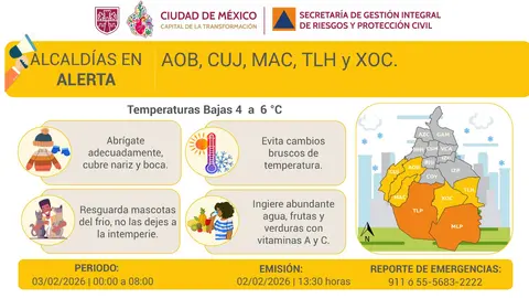 Milpa Alta y Tlalpan se encuentran bajo Alerta Naranja debido al descenso extremo de temperatura durante la madrugada./ X