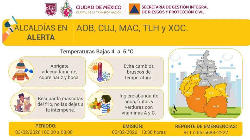 Milpa Alta y Tlalpan se encuentran bajo Alerta Naranja debido al descenso extremo de temperatura durante la madrugada./ X