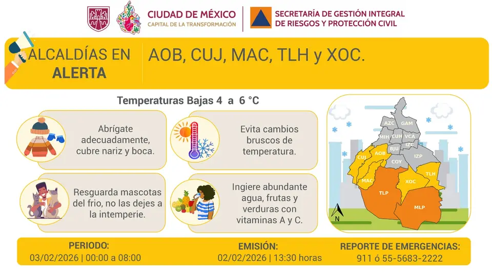 Milpa Alta y Tlalpan se encuentran bajo Alerta Naranja debido al descenso extremo de temperatura durante la madrugada./ X