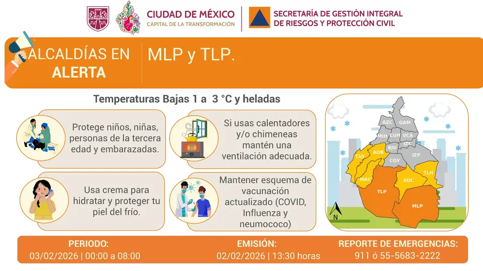 La Ciudad de México registrará una de las mañanas más frías del invierno este martes 3 de febrero, con temperaturas cercanas a los 1 grados Celsius en zonas altas./ X