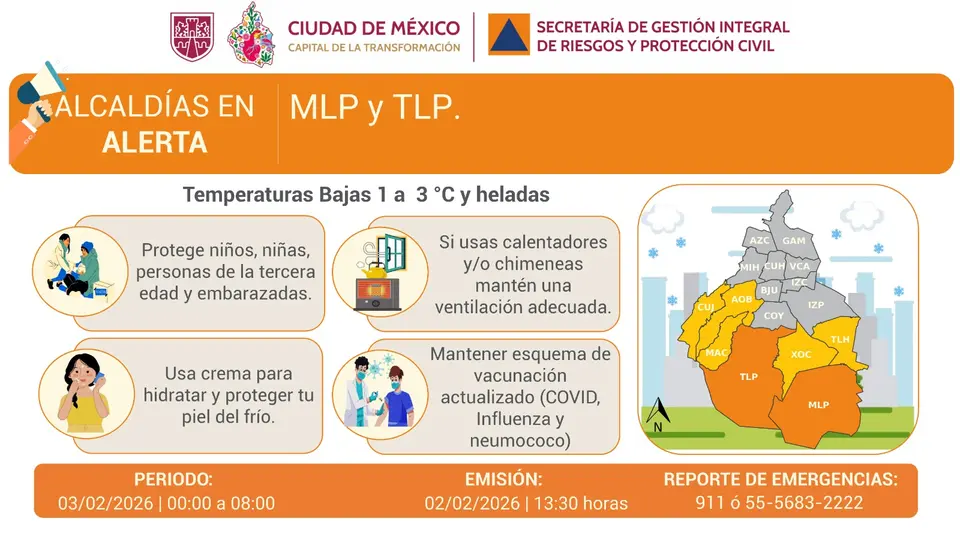 La Ciudad de México registrará una de las mañanas más frías del invierno este martes 3 de febrero, con temperaturas cercanas a los 1 grados Celsius en zonas altas./ X