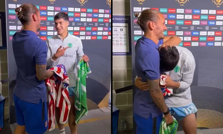Así fue el encuentro de Obed Vargas y Antoine Griezmann en el Mundial de Clubes en 2025 | CAPTURA DE PANTALLA