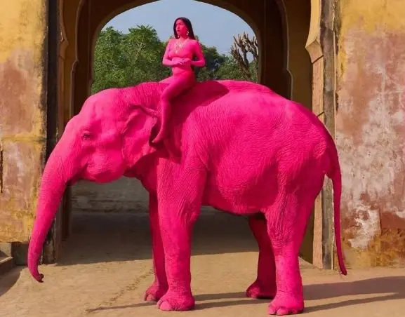 El elefante Chanchal fue pintado de rosa durante una sesión fotográfica en India. / RS
