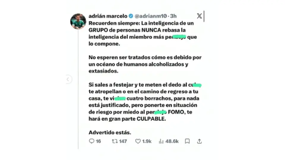 El influencer fue criticado en redes sociales por un mensaje que usuarios calificaron como insensible y revictimizante. / Redes.