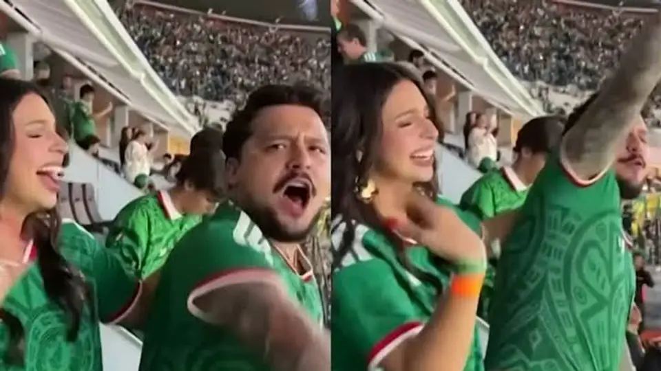 Nodal y Ángela durante el partido de México vs Ecuador. / RS