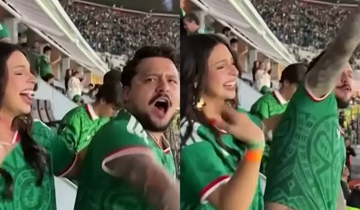 Nodal y Ángela durante el partido de México vs Ecuador. / RS