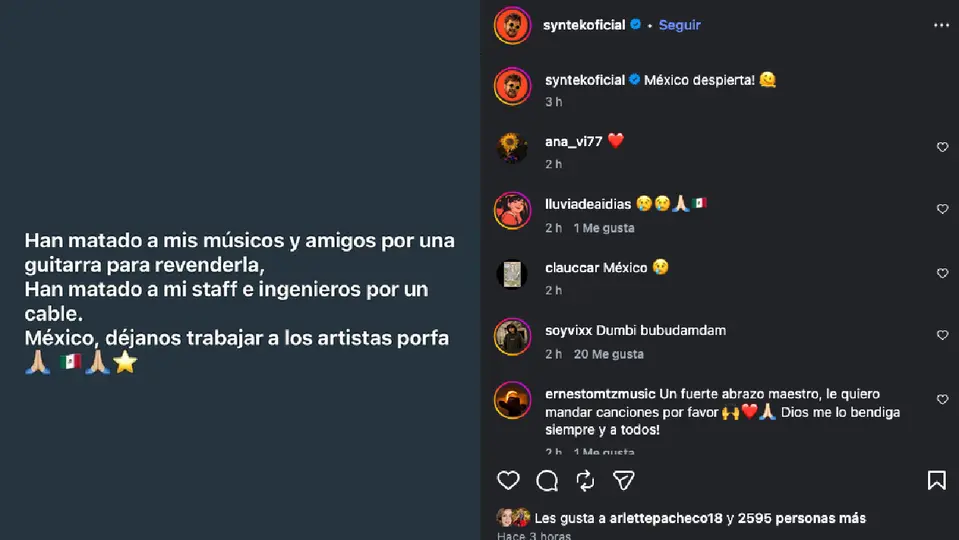El compositor expuso que algunos de sus amigos músicos habían perdido la vida / IG: @syntekoficial