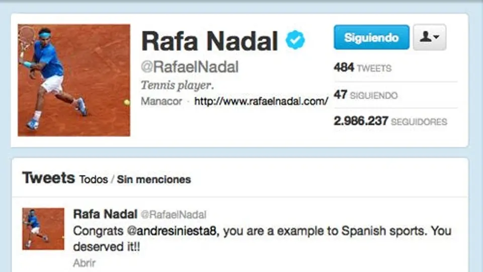 Nadal felicita a Iniesta por su premio UEFA