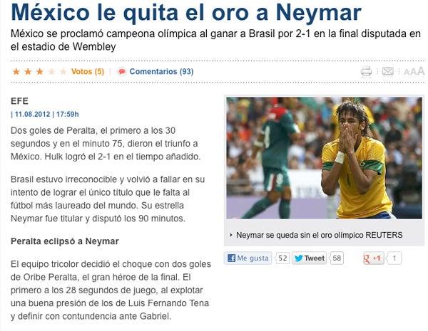 El diario sport 'México le quita el oro a Neymar' | INTERNET