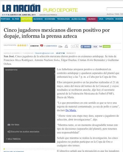 La Nación de Costa Rica mostraba la información así