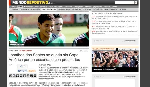 Mundo Deportivo informa que Jona se perderá la Copa América por el escándalo en Quito. (FOTO: TOMADA DE INTERNET)