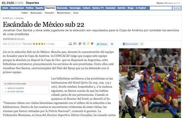 El País informa sobre otro escándalo en la Selección Mexicana. (FOTO: TOMADA DE INTERNET)