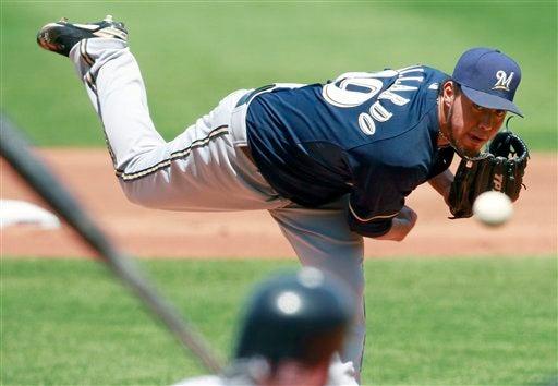 El Titán conectó triple ante otro mexicano, Yovani Gallardo, picher de Cerveceros. (FOTO: AP)