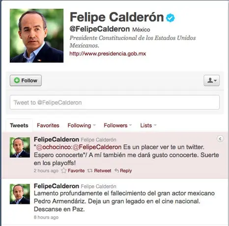Calderón desea suerte a Ochocinco en twitter