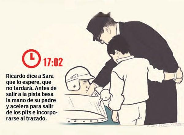 Antes de salir, besa la mano de su padre y acelera para los pits. | INFOGRAFÍA: CHRISTIAN AVALOS