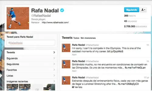 Nadal pide disculpas en redes sociales