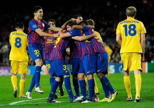 El Barça celebra el primer tanto. FOTO: AP