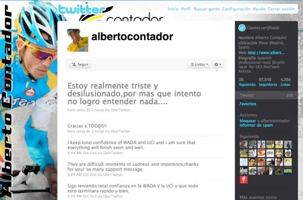 "Estoy realmente triste y desilusionado": Alberto Contador