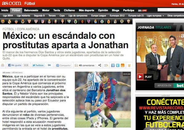 La noticia es una de las principales en el home del diario AS. (FOTO: TOMADA DE INTERNET)