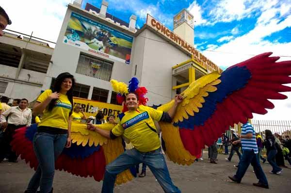Alas Amarillas, azules y rojas lucen en las espaldas de aficionados ecuatorianos. FOTO: CÉSAR VICUÑA