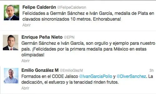 Felipe Calderón y Peña Nieto felicitan a medallistas olímpicos