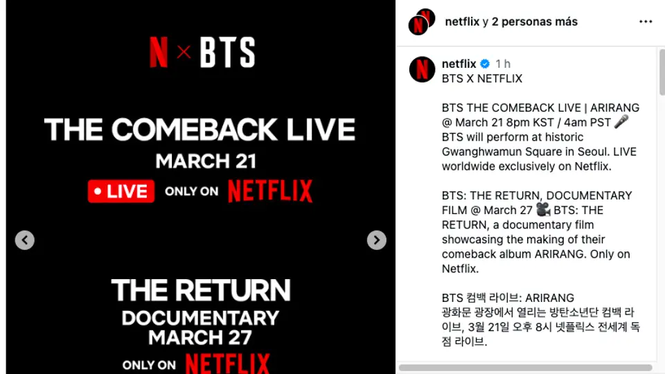El show podrá verse en tiempo real por Netflix para audiencias de distintas regiones del mundo./IG: Netflix