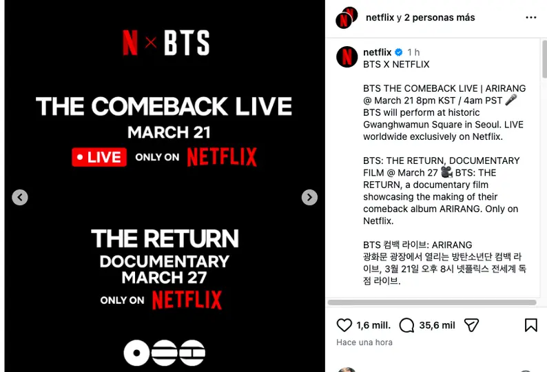 El show podrá verse en tiempo real por Netflix para audiencias de distintas regiones del mundo./IG: Netflix