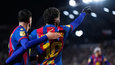 Lamine Yamal en celebración de gol en el partido de Copa del Rey ante Albacete | AP