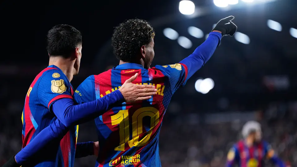 Lamine Yamal en celebración de gol en el partido de Copa del Rey ante Albacete | AP