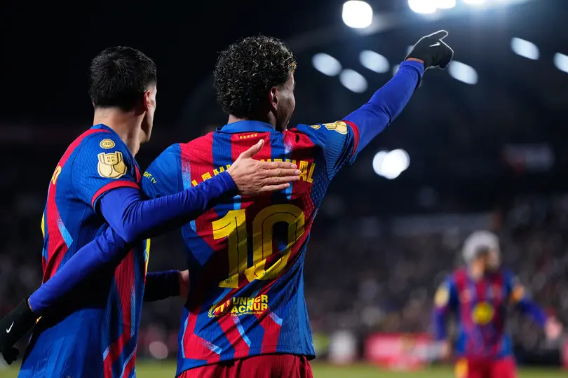 Lamine Yamal en celebración de gol en el partido de Copa del Rey ante Albacete | AP