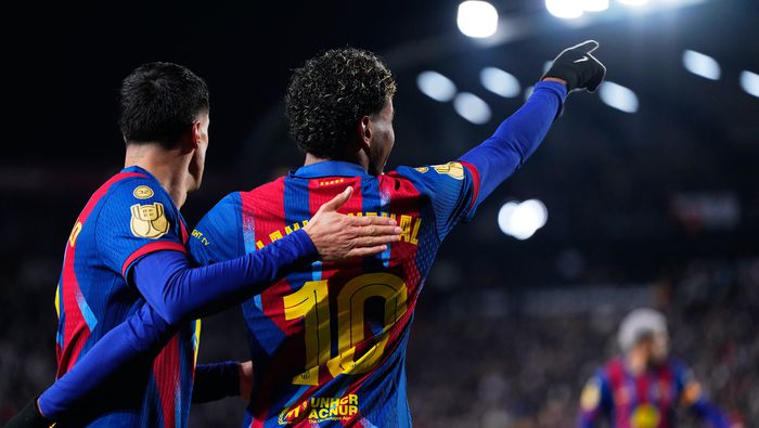 Lamine Yamal en celebración de gol en el partido de Copa del Rey ante Albacete | AP