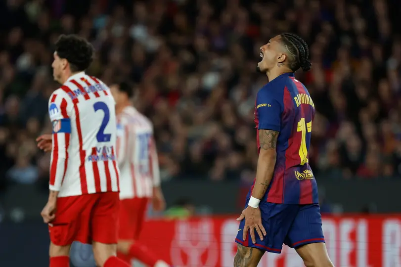 Raphinha en lamento en la Semifinal contra Atlético de Madrid en Copa del Rey | AP