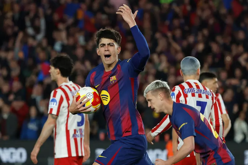 Marc Bernal celebra tras su segundo gol contra Atlético de Madrid en Copa del Rey | AP