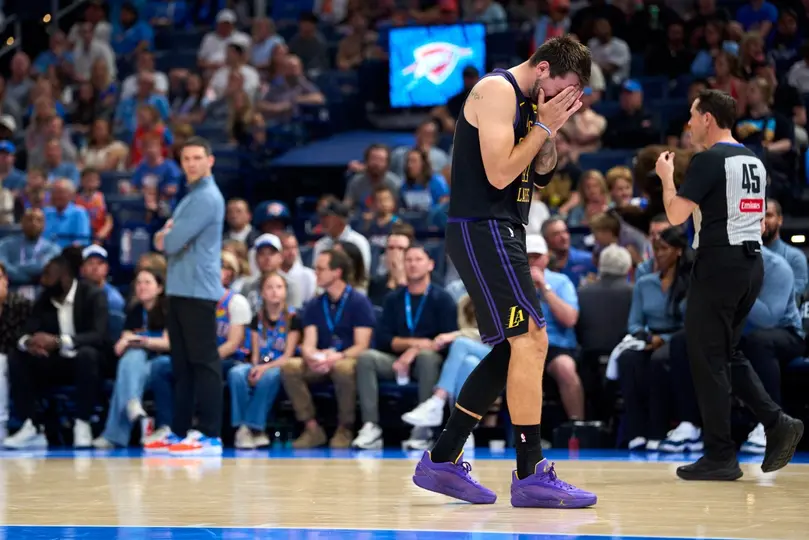 Luka Dončić llorando tras su lesión en el juego ante Thunder | AFP