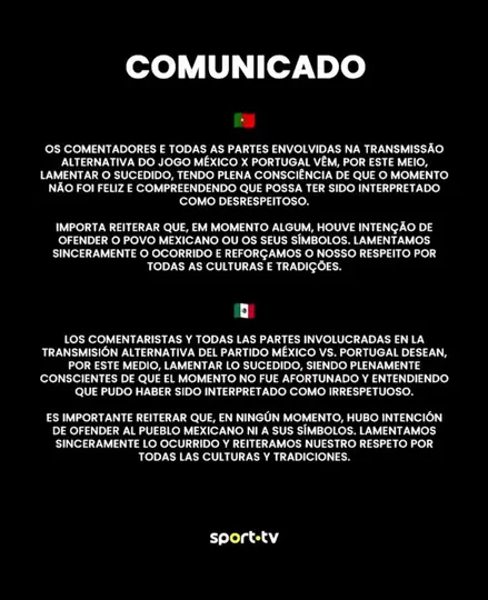La televisora ofreció disculpas | X @sporttvportugal