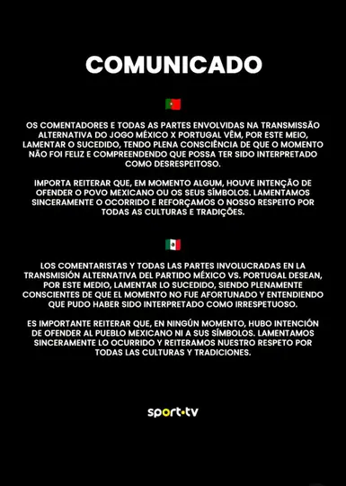 Comunicado de Sport TV tras lo ocurrido con las burlas hacia el Himno Nacional Mexicano