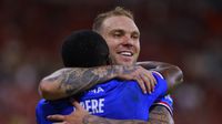 Rotondi y Ebere en celebración con Cruz Azul contra Atlas en los Cuartos de Final del Clausura 2026 | MEXSPORT