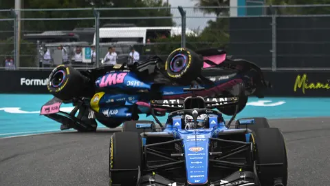 Así se volcó el auto de Pierre Gasly en el Gran Premio de Miami | AFP