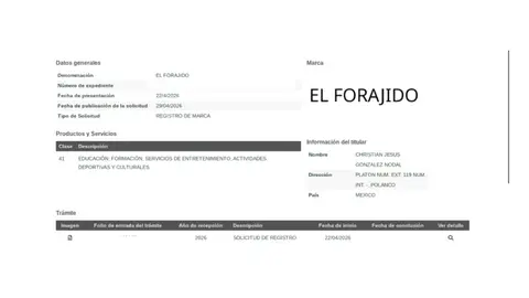 El trámite de “El Forajido” fue presentado el 22 de abril de 2026 ante el IMPI./ Tv Notas