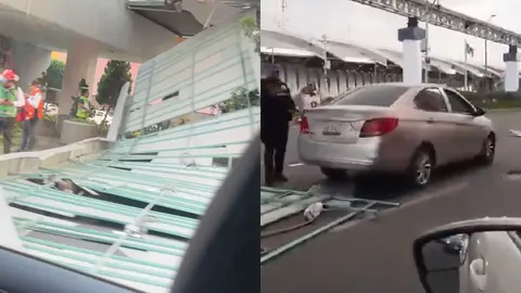 El techo del puente habría caído sobre una automovilista que fue atendida en el momento / Especial