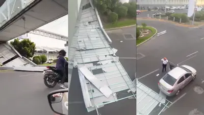 VIDEO: Colapsa parte de un puente peatonal de la remodelada Terminal 1 del AICM