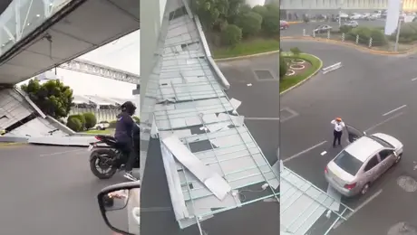 VIDEO: Colapsa parte de un puente peatonal de la remodelada Terminal 1 del AICM